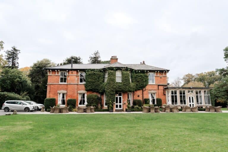 Exterior of Bartle Hall wedding venue with lawn