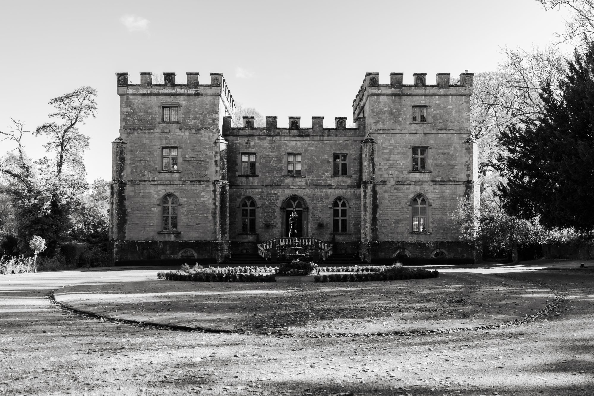 Wide exterior view of Clearwell Castle wedding venue
