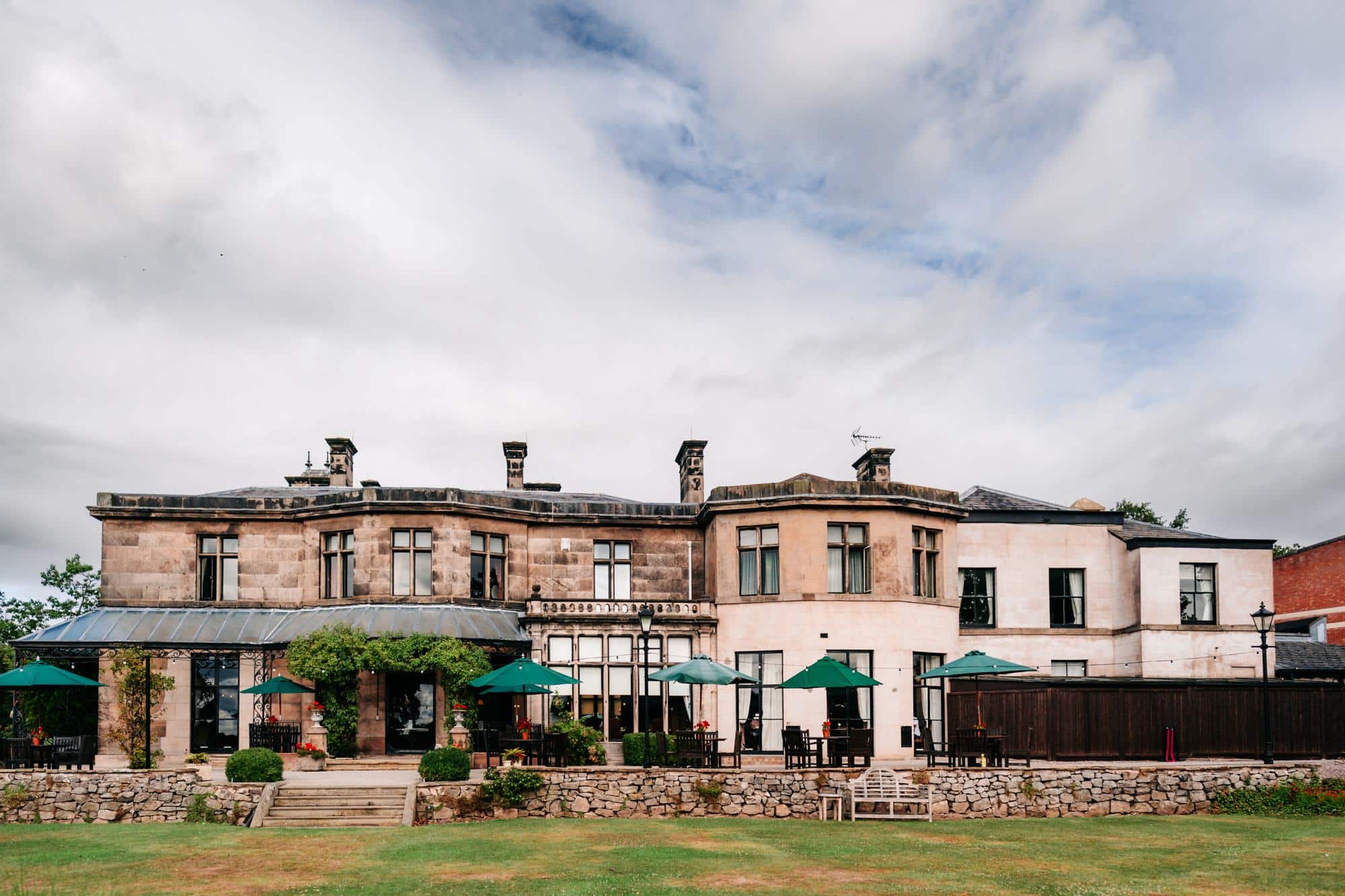 Rookery Hall exterior with terrace and gardens