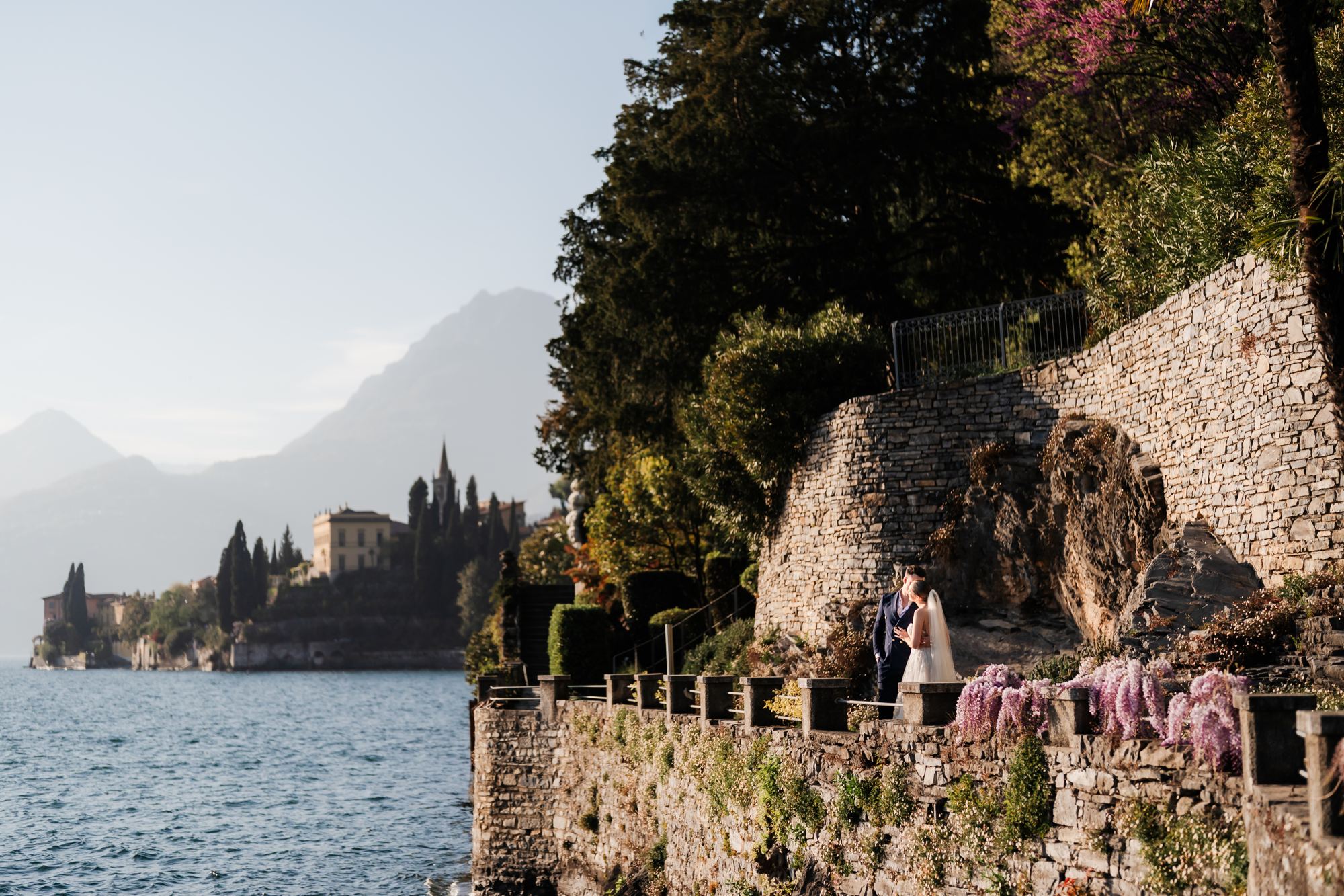 Wide view of the gardens and Lake Como from Villa Monastero