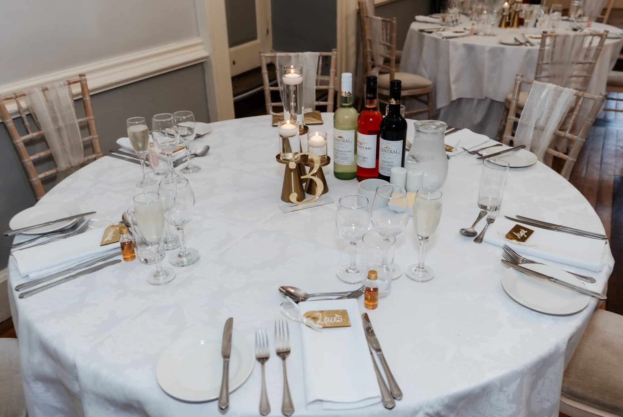 Table place setting at Clearwell Castle wedding venue
