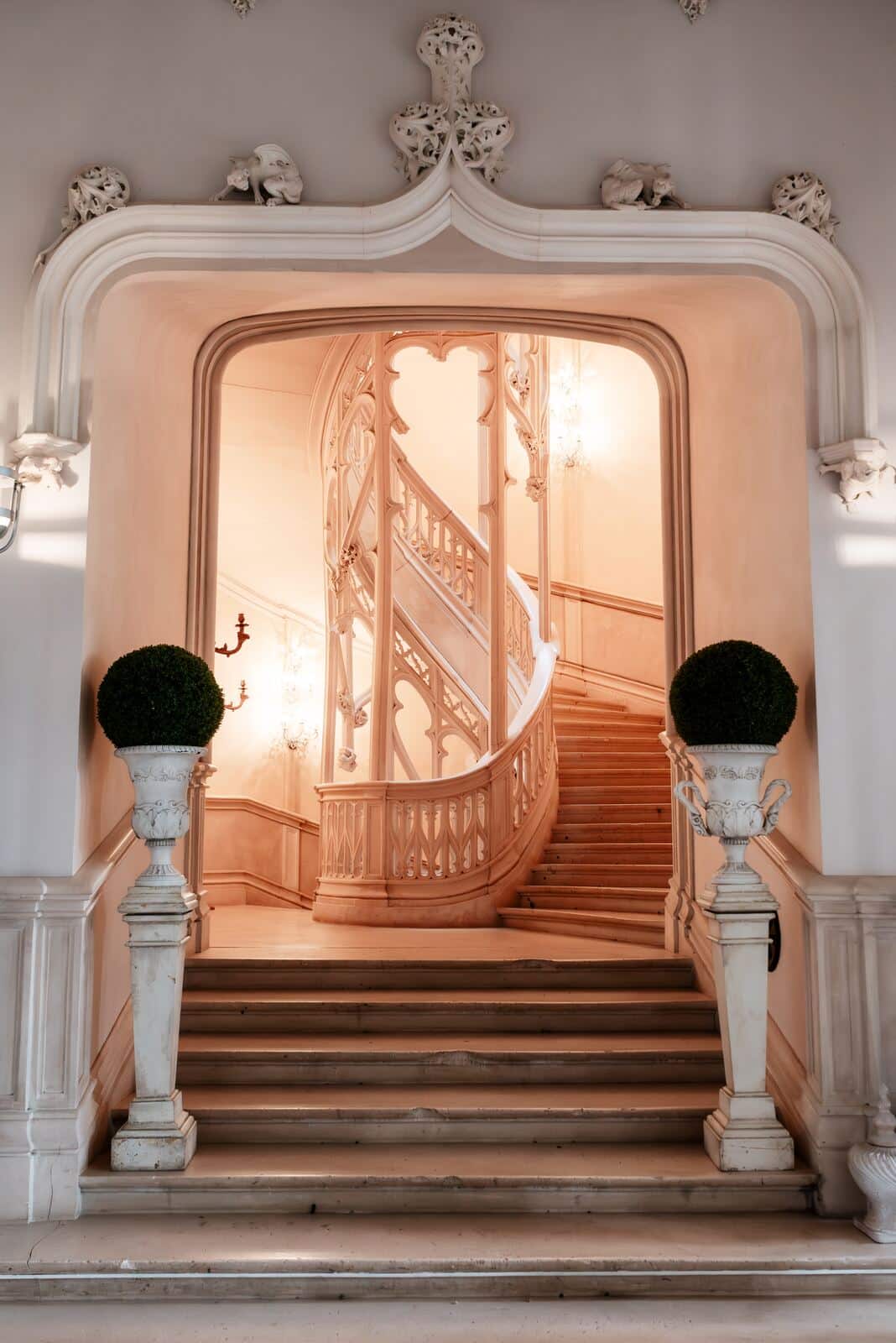 Sweeping spiral staircase inside the château
