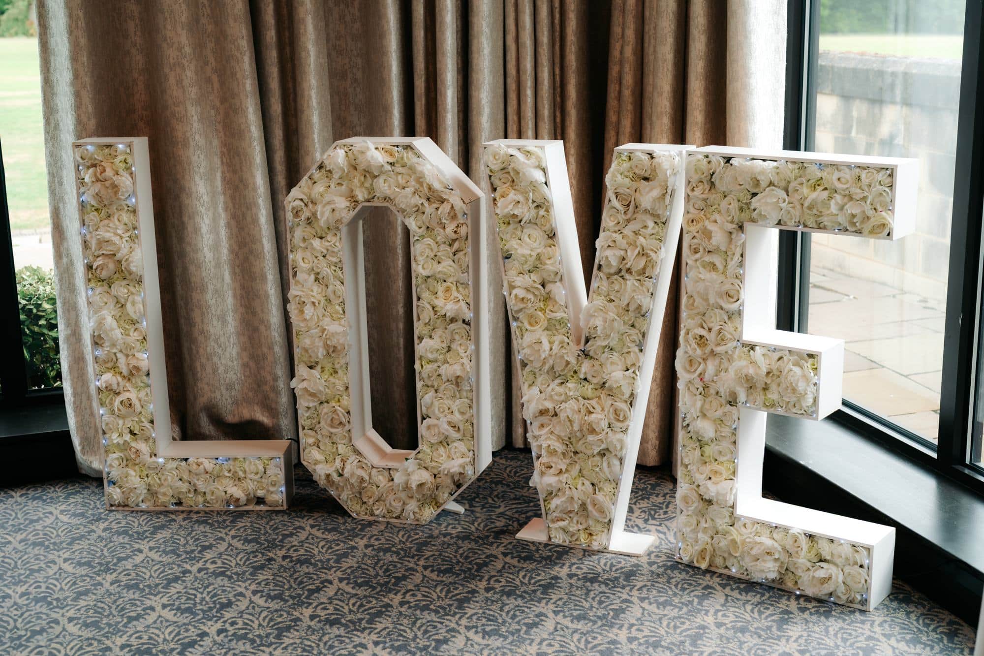 LOVE letters decor at Rookery Hall wedding venue